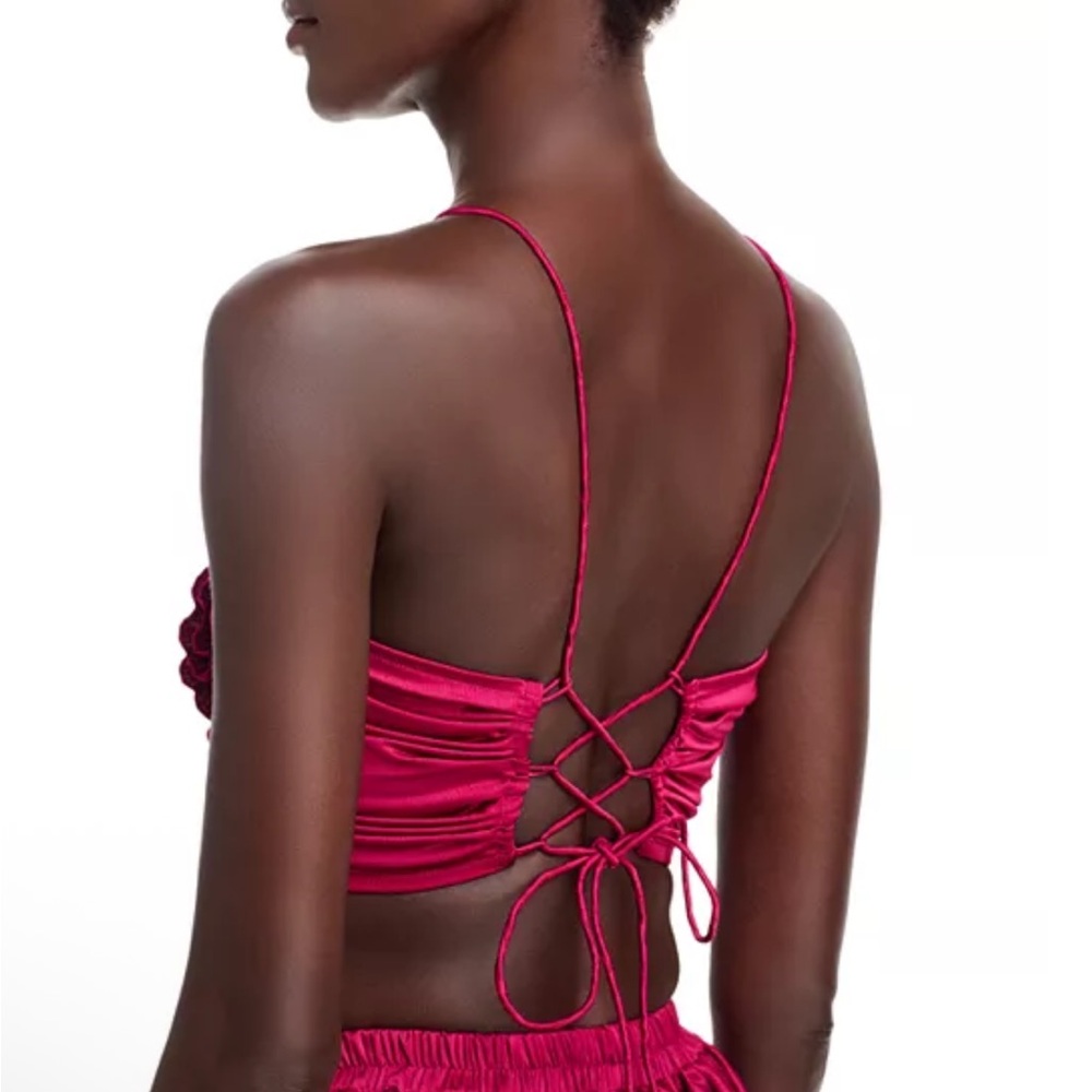 L’idee Triumph Crop Pleated 3D Flower Rosette Lace Up Back Bra Top size US 6 - Picture 2 of 12